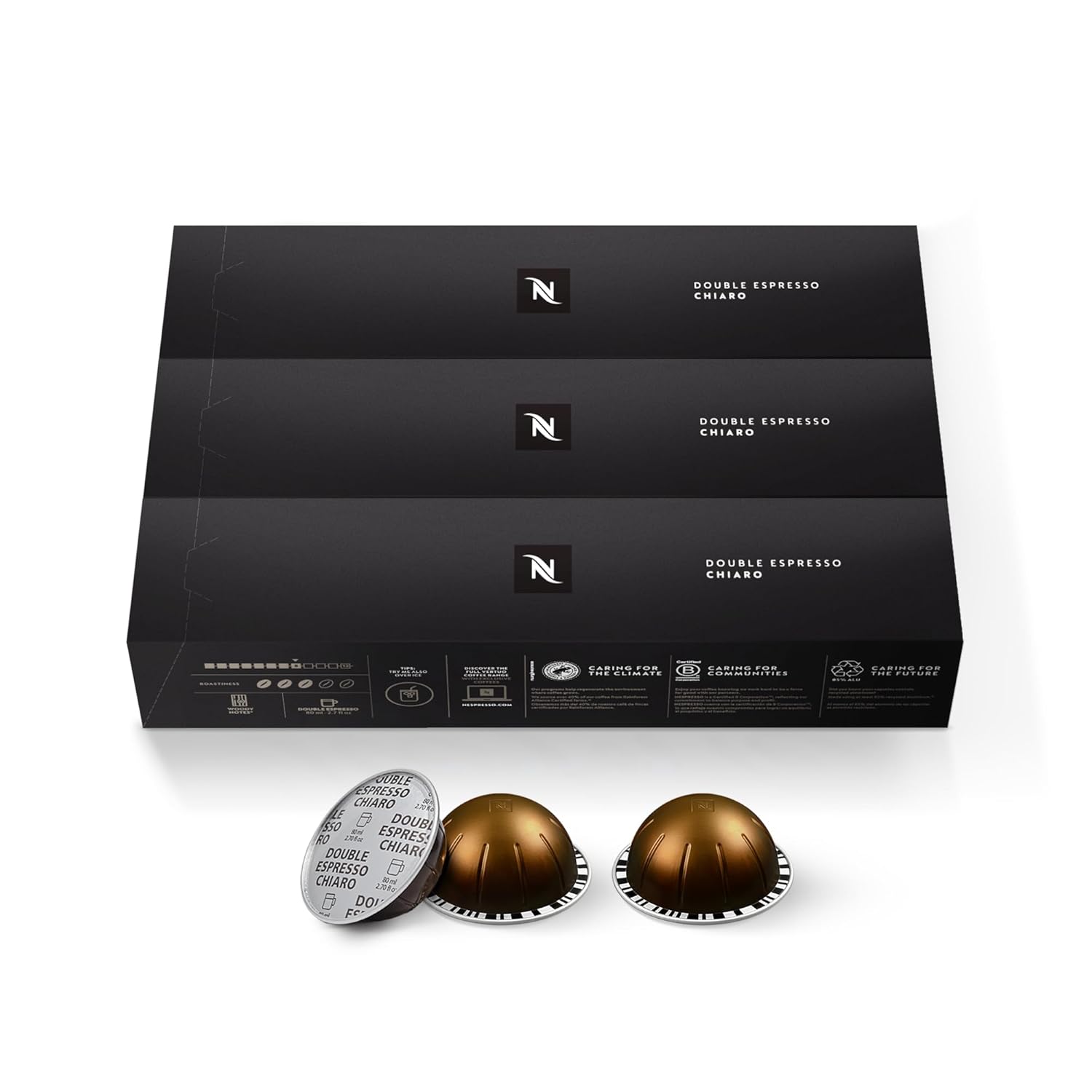  Nespresso Capsules Vertuo, Double Espresso Chiaro, Medium Roast Espresso Coffee, 30 Count Coffee Pods, Brews 2.7oz.
